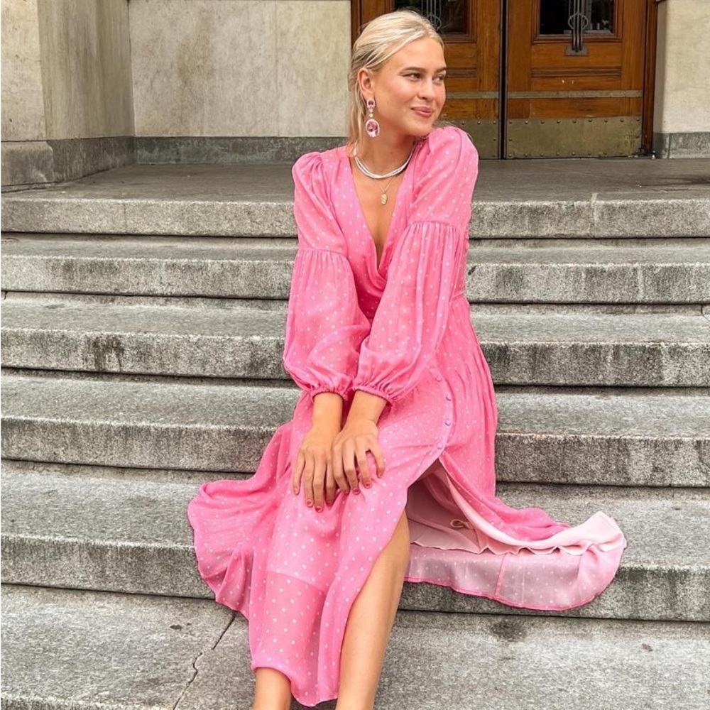 NWT LoveShackFancy Bevelyn Maxi Dress in Hot Pink Cherry - size 6